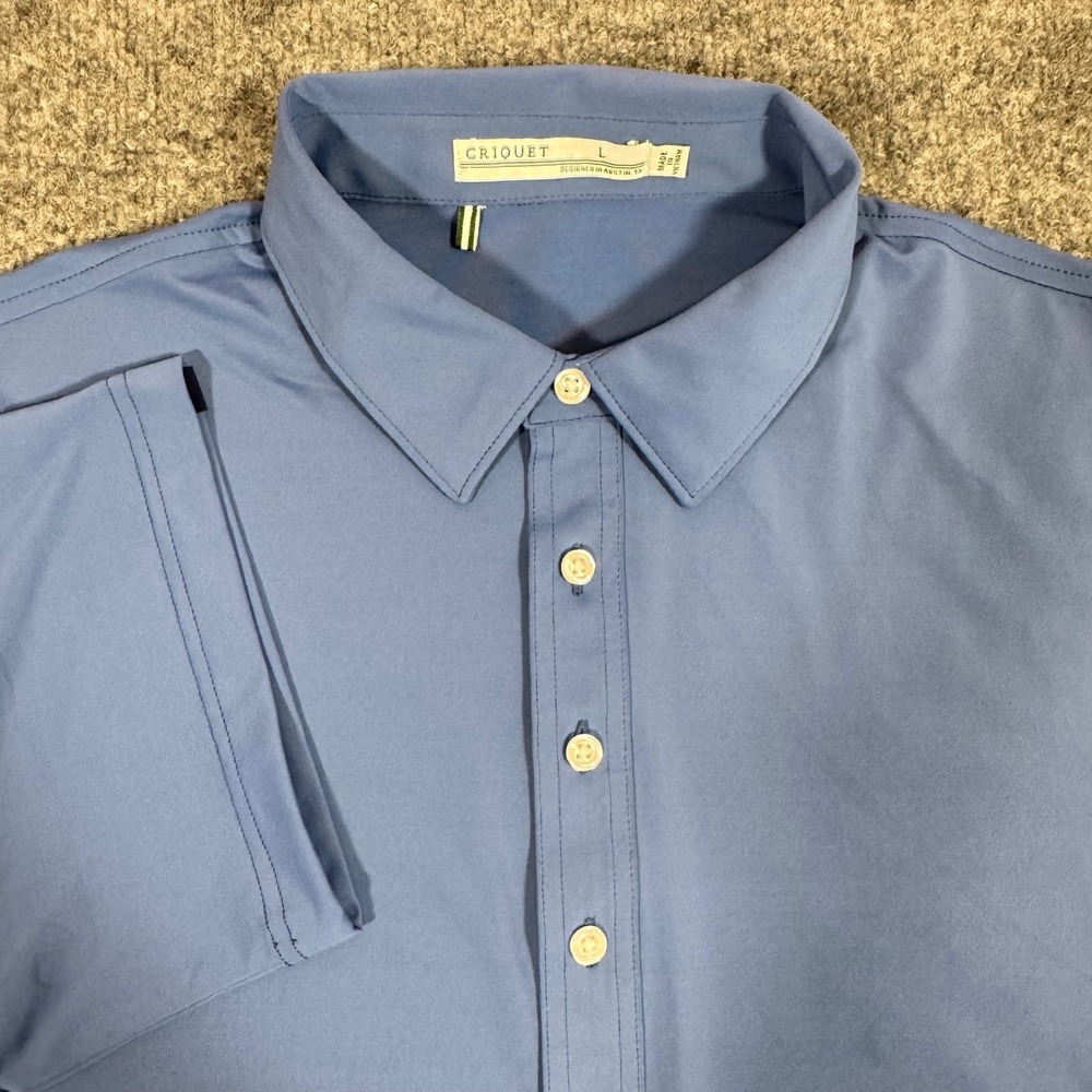Criquet Performance Polo Shirt Short Sleeve Mens Large Blue Logo Stretch EUC